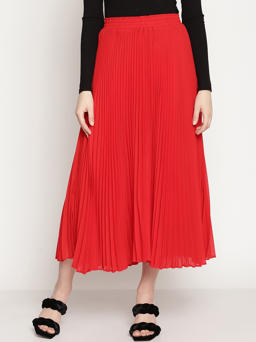 

COASTLAND Women Red Solid Pleated Flared Skirt