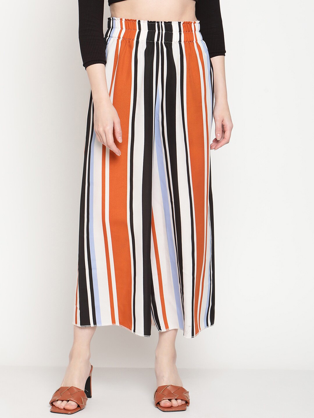 

COASTLAND Women White & Black Striped Cropped Palazzo