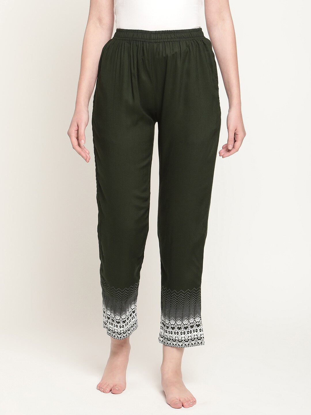 

COASTLAND Women Green & White Straight Lounge Pant