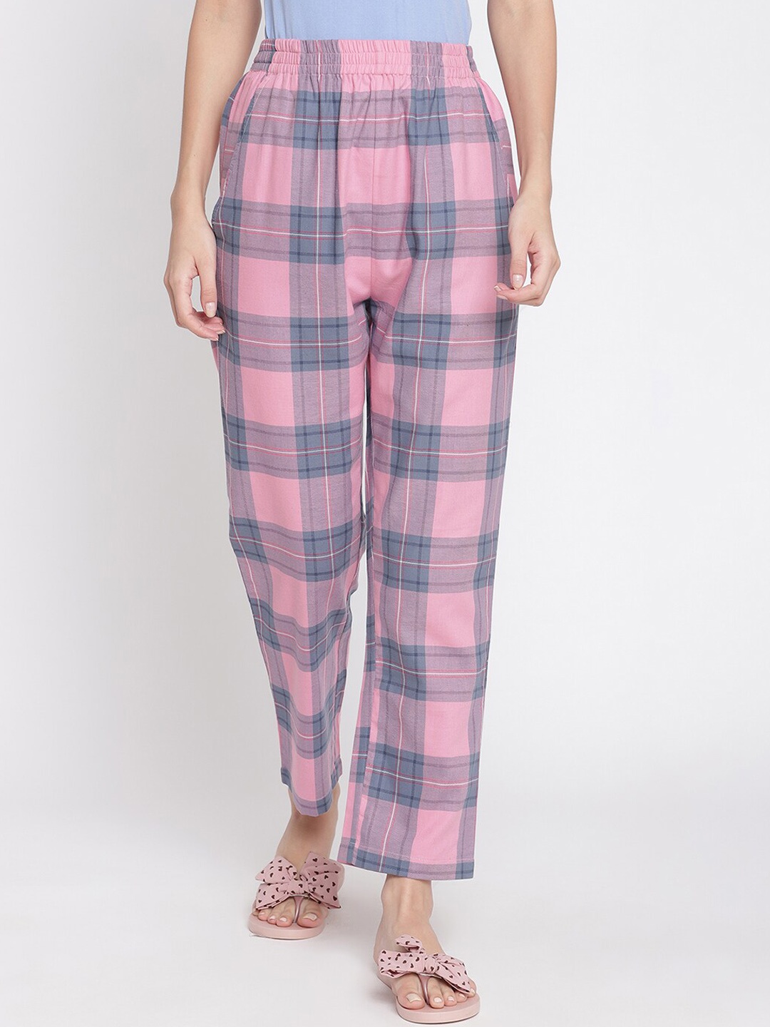 

COASTLAND Women Pink Checked Cotton Lounge Pants