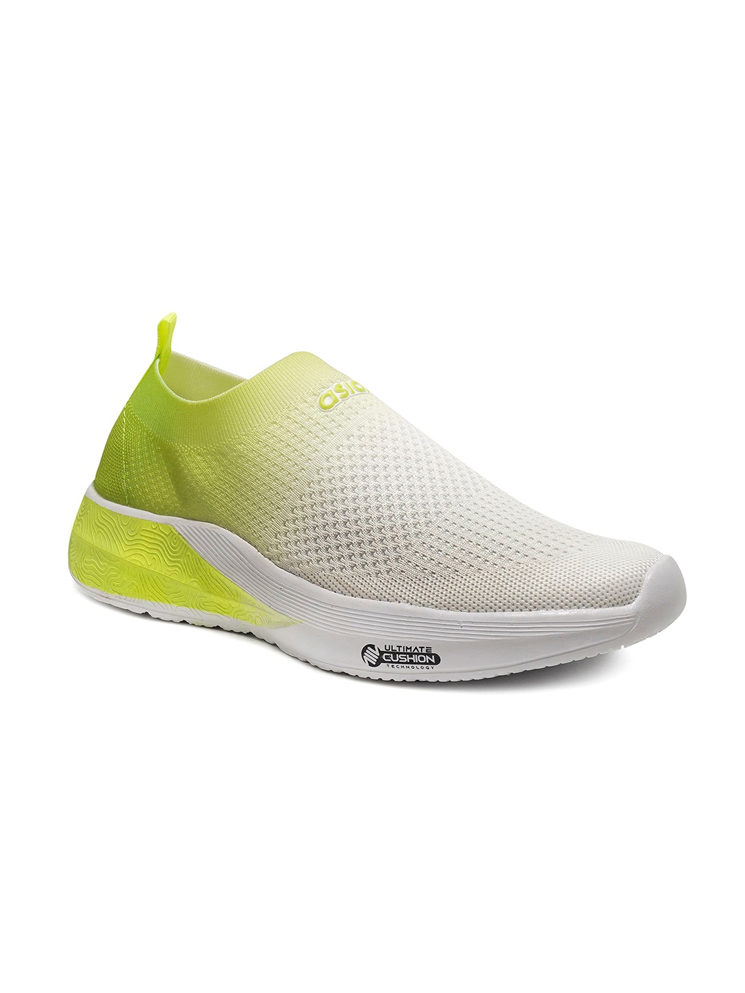 

ASIAN Men White & Fluorescent Green Woven Design Ombre Slip-On Sneakers