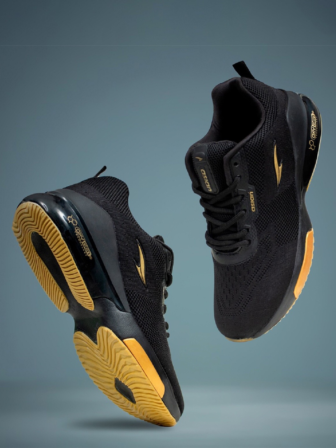 

ASIAN Men Black & Yellow Mesh Running Non-Marking Lace-Up Shoes