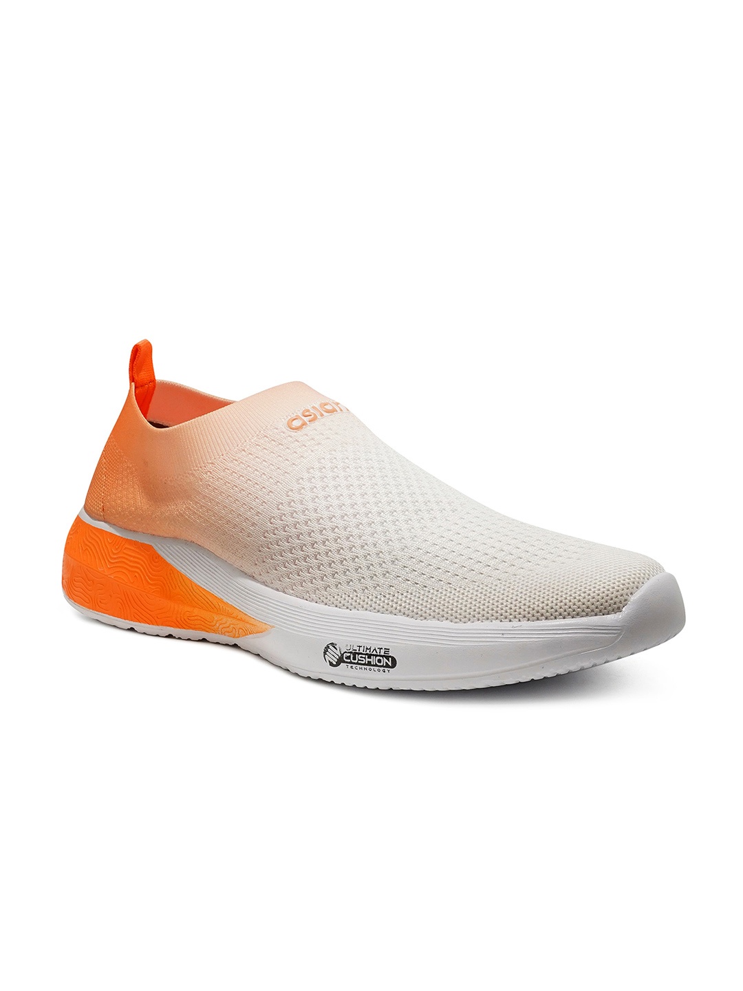 

ASIAN Men White & Orange Woven Design Ombre Slip-On Sneakers