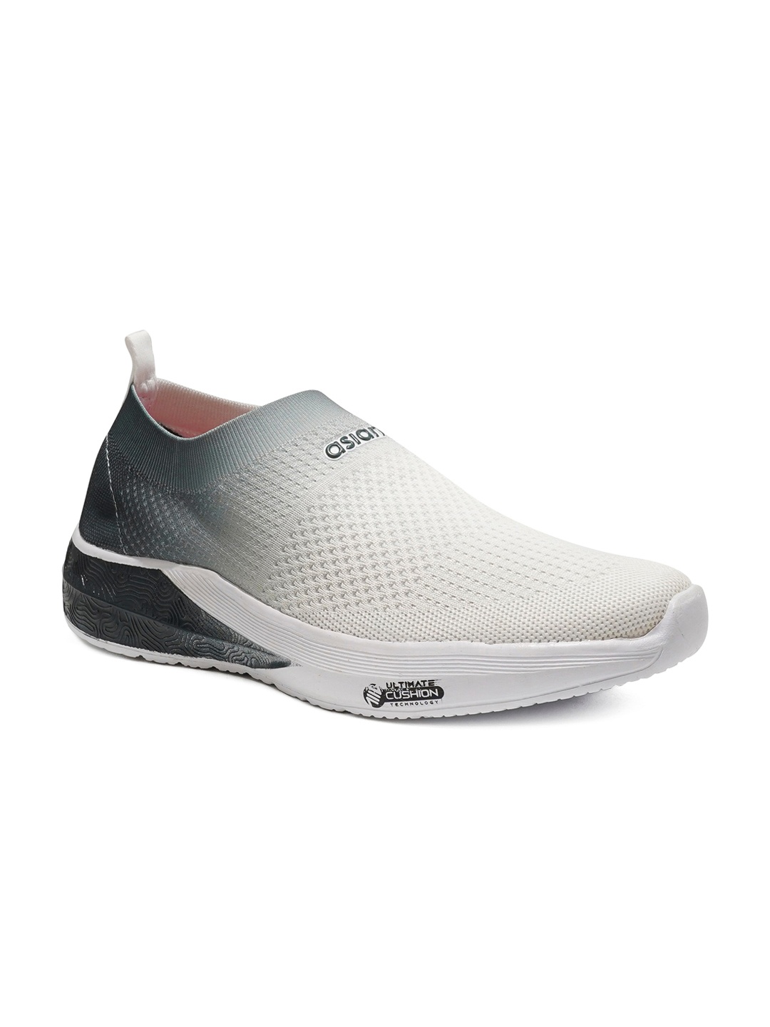

ASIAN Men White & Black Ombre Textured Slip-On Sneakers