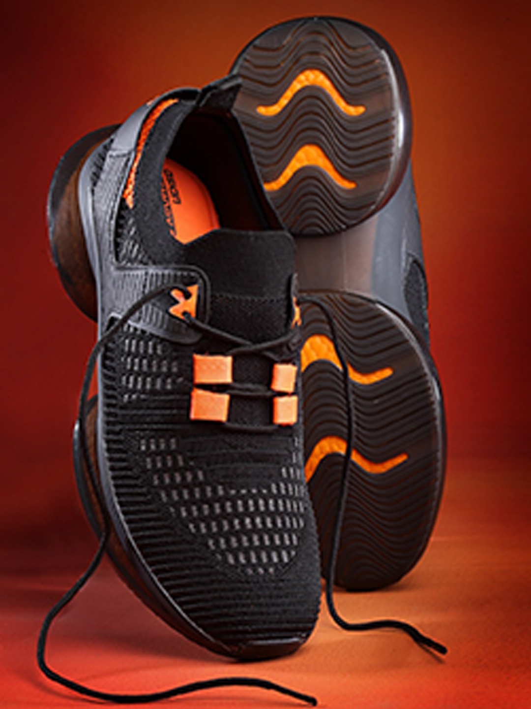 

ASIAN Men Black & Orange Mesh Running Non-Marking Lace-Up Shoes