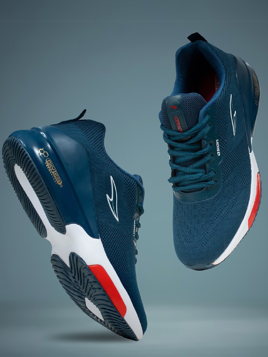

ASIAN Men Teal & Red Mesh Running Non-Marking Lace-Up Shoes