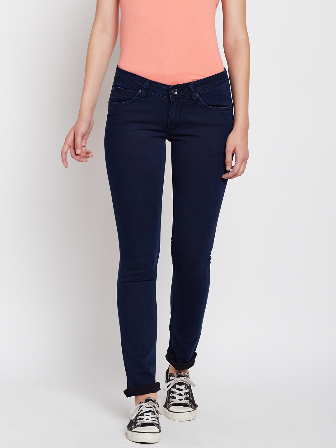 

Pepe Jeans Women Navy Frisky Slim Fit Low-Rise Clean Look Stretchable Jeans, Navy blue