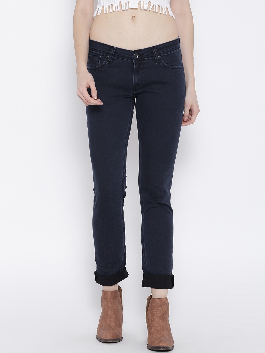 

Pepe Jeans Women Navy Frisky Slim Fit Low-Rise Clean Look Stretchable Jeans, Navy blue