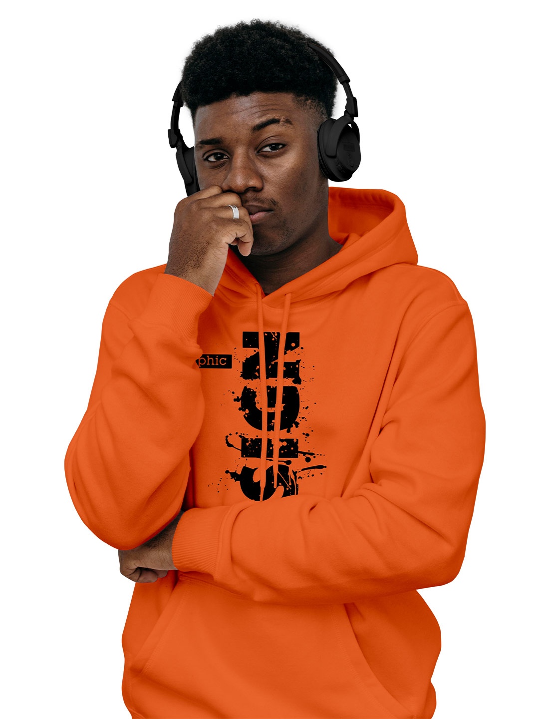 

KYDA KIDS Boys Orange Printed Hooded Cotton Sweatshirt