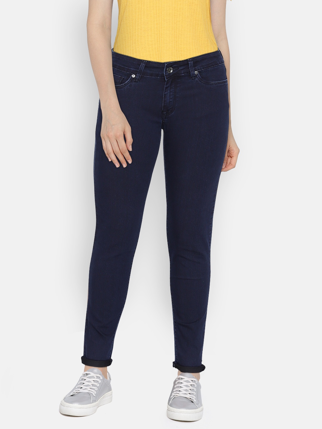 

Pepe Jeans Women Navy Lola Fit Mid-Rise Clean Look Stretchable Jeans, Navy blue