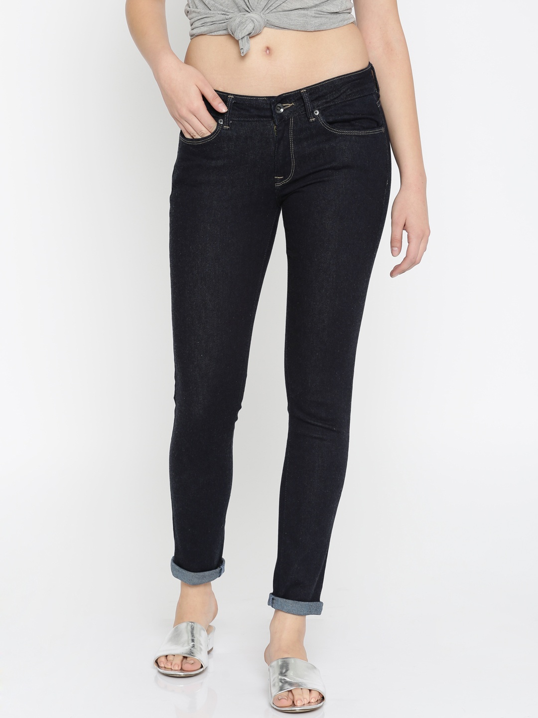 

Pepe Jeans Women Blue Skinny Fit Mid-Rise Clean Look Stretchable Jeans
