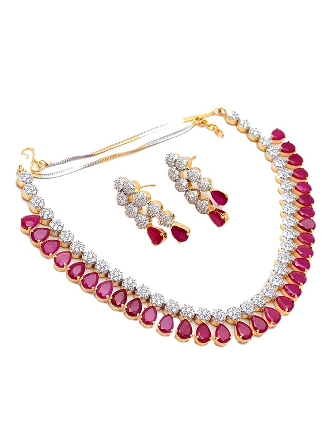 

Jewar Mandi Gold-Plated Red & White Cubic Zirconia-Stone Studded Jewellery Set