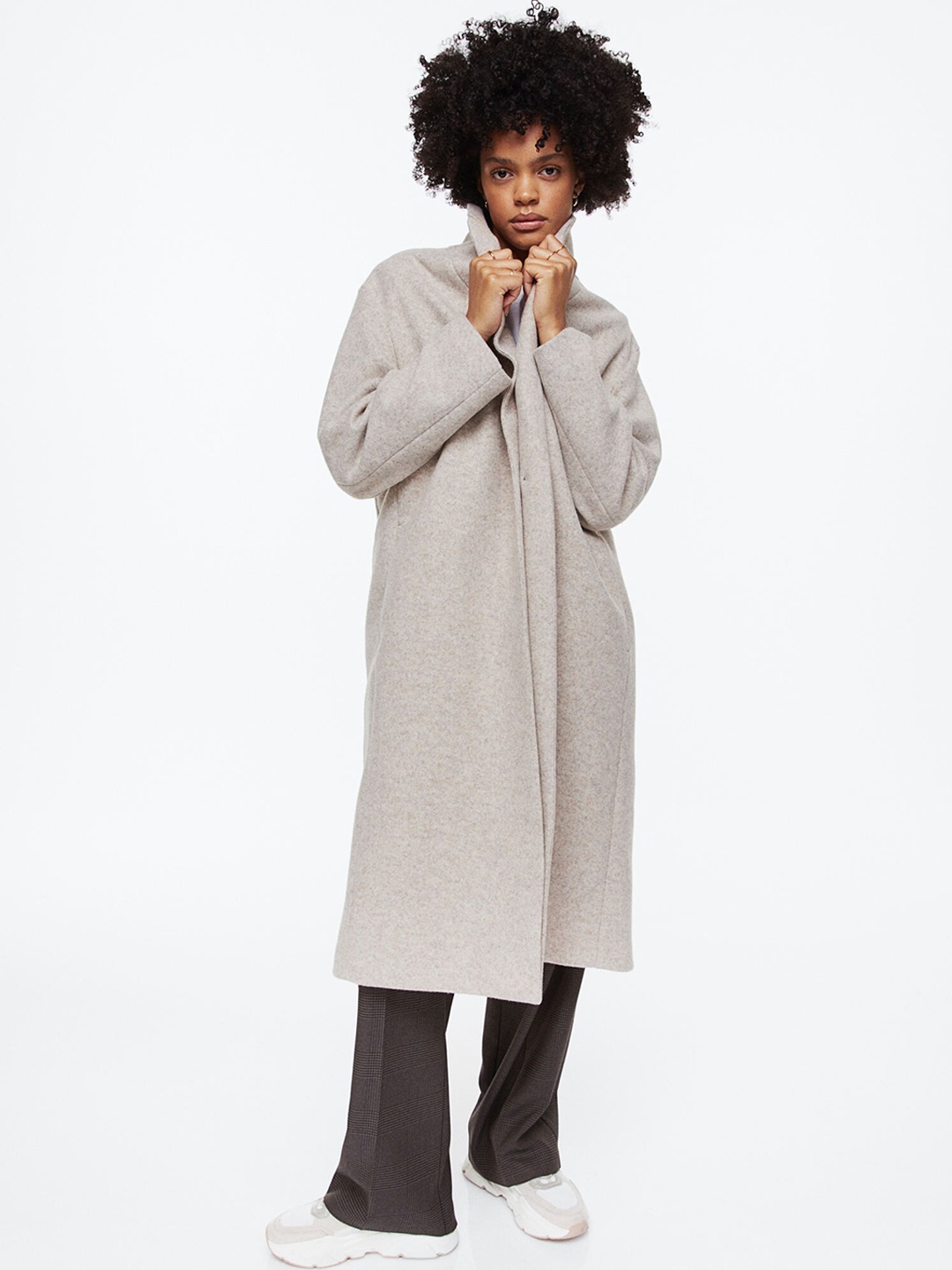 

H&M Women Beige Oversized Twill Coat