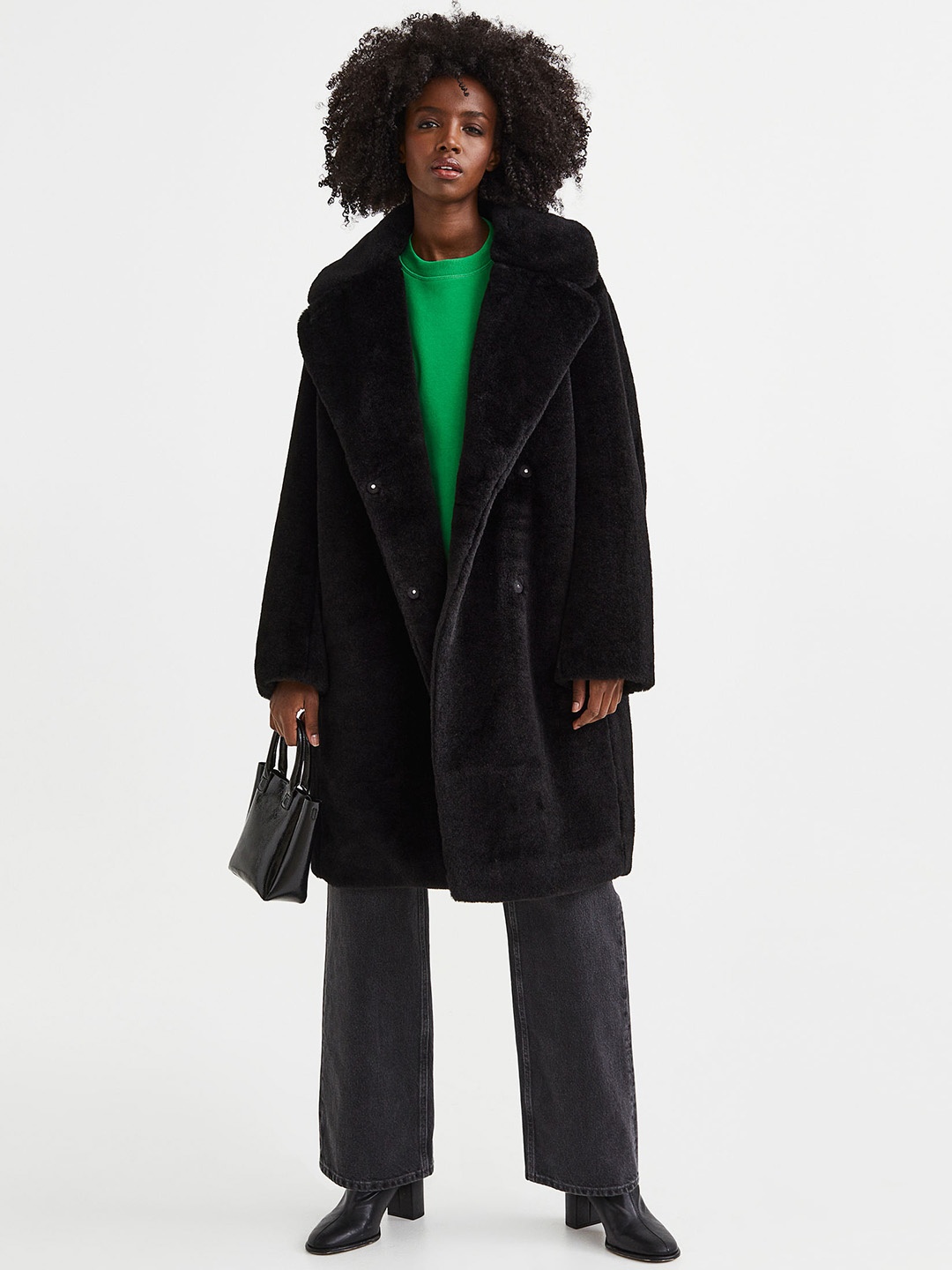 

H&M Women Black Fluffy Coat