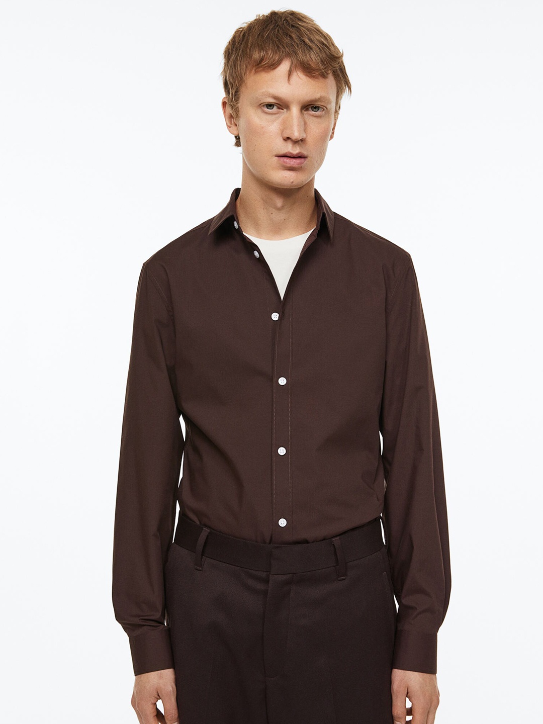 

H&M Men Brown Slim Fit Easy-Iron Shirt