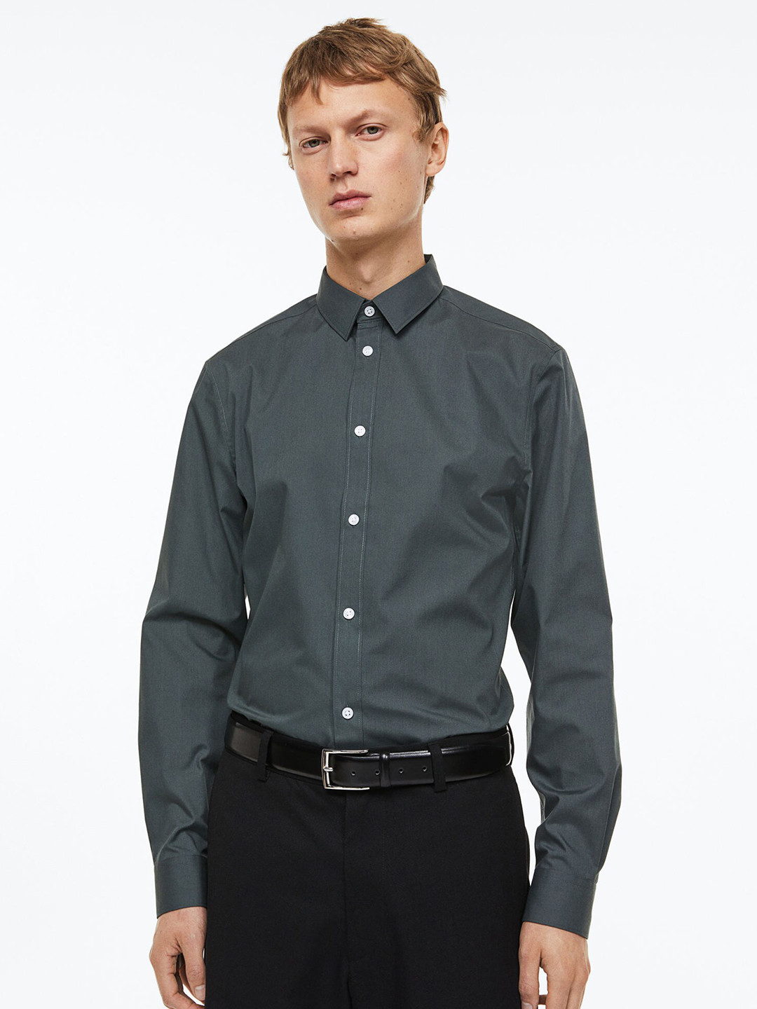 

H&M Men Green Slim Fit Easy-iron shirt