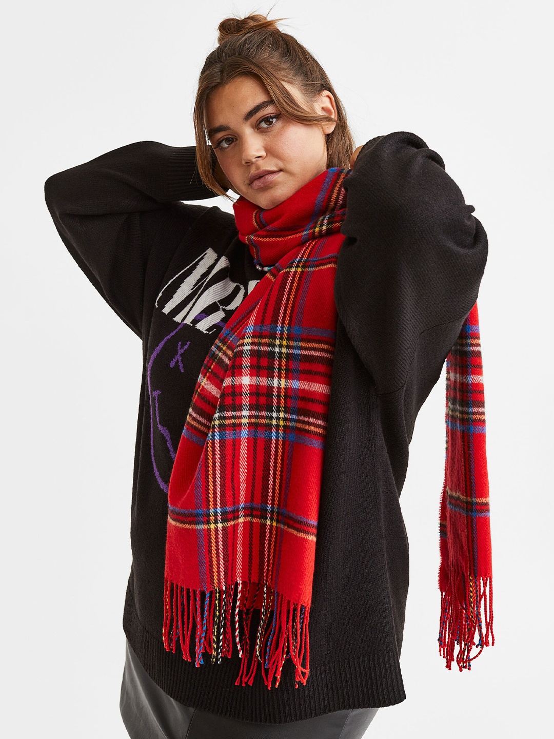

H&M Women Red & Blue Jacquard-Weave Scarf