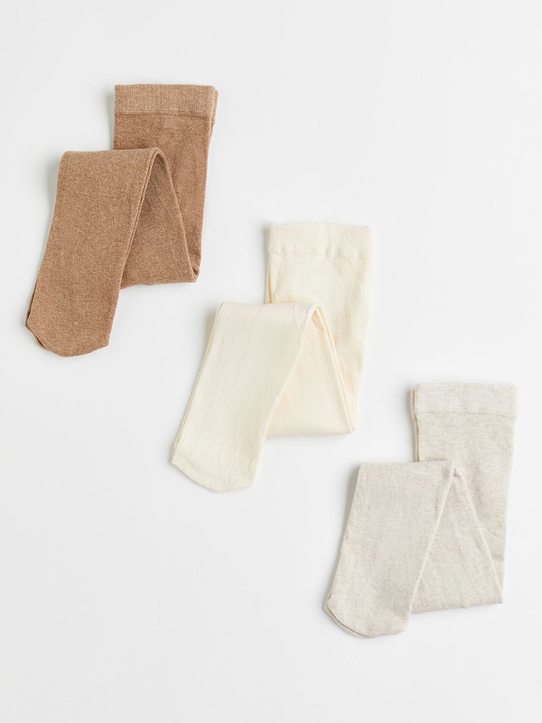 

H&M Girls 3-Pack Fine-Knit Tights, Beige