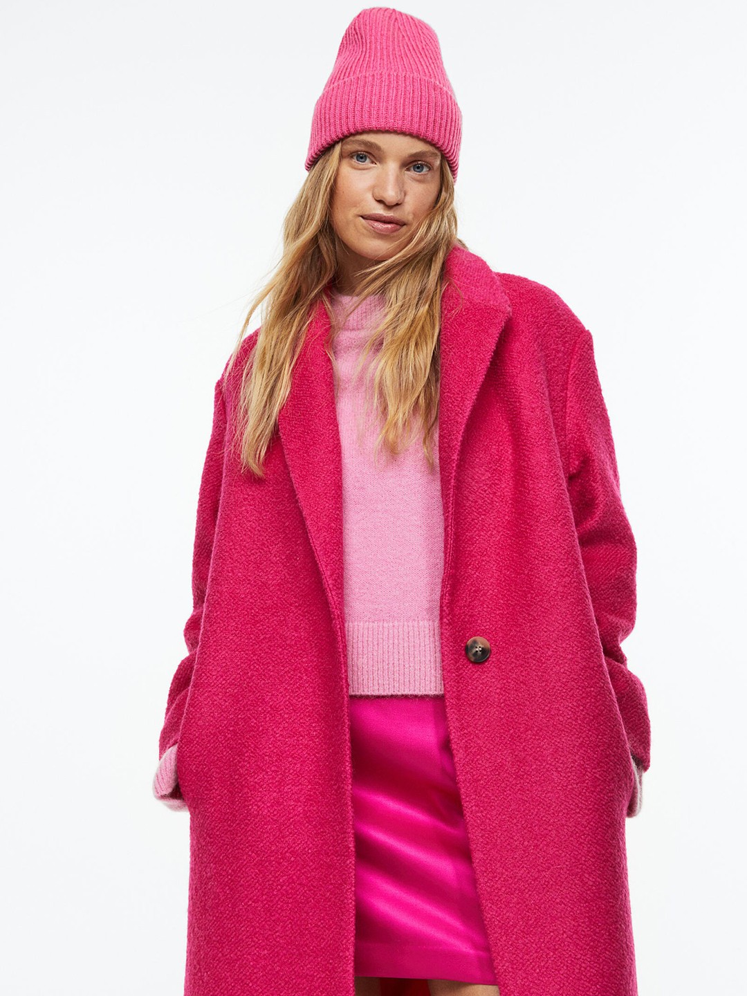 

H&M Women Pink Rib-Knit Hat