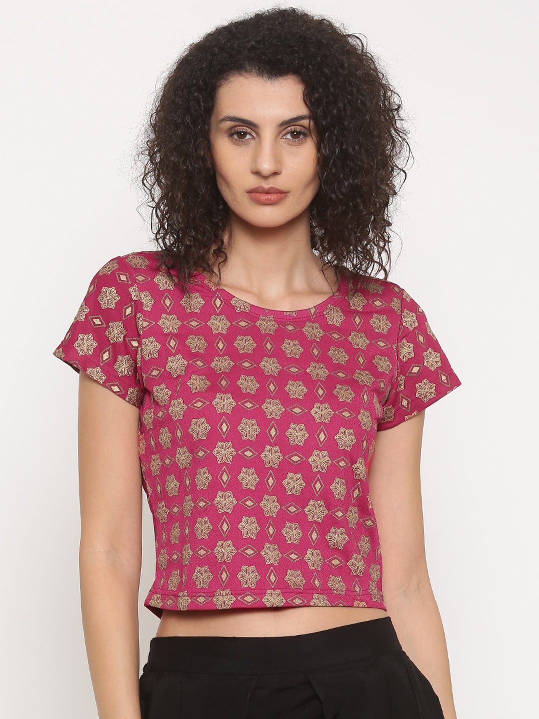 

Global Desi Women Pink Printed Crop Top