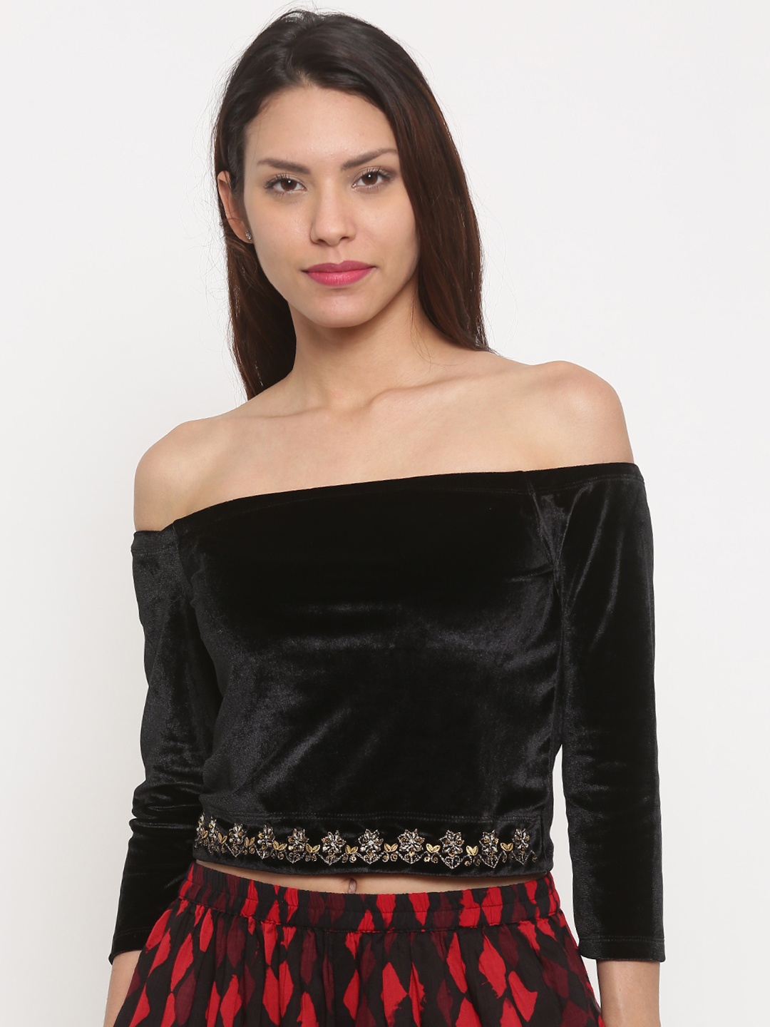 

Global Desi Women Black Bardot Crop Top