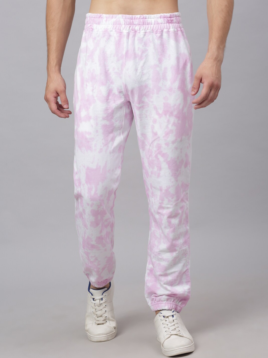 

Ennoble Men Pink & White Tie & Dye Pure Cotton Relaxed-Fit Track Pants
