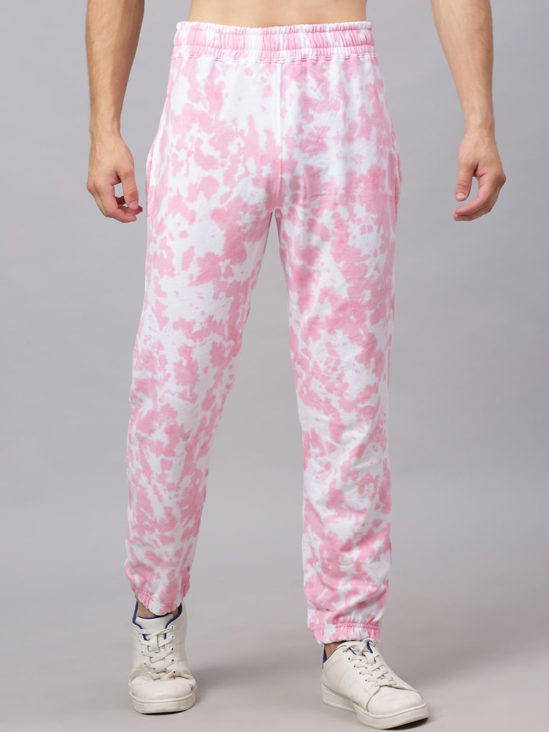 

Ennoble Men Pink & White Tie & Dye Printed Pure Cotton Relaxed-Fit Joggers
