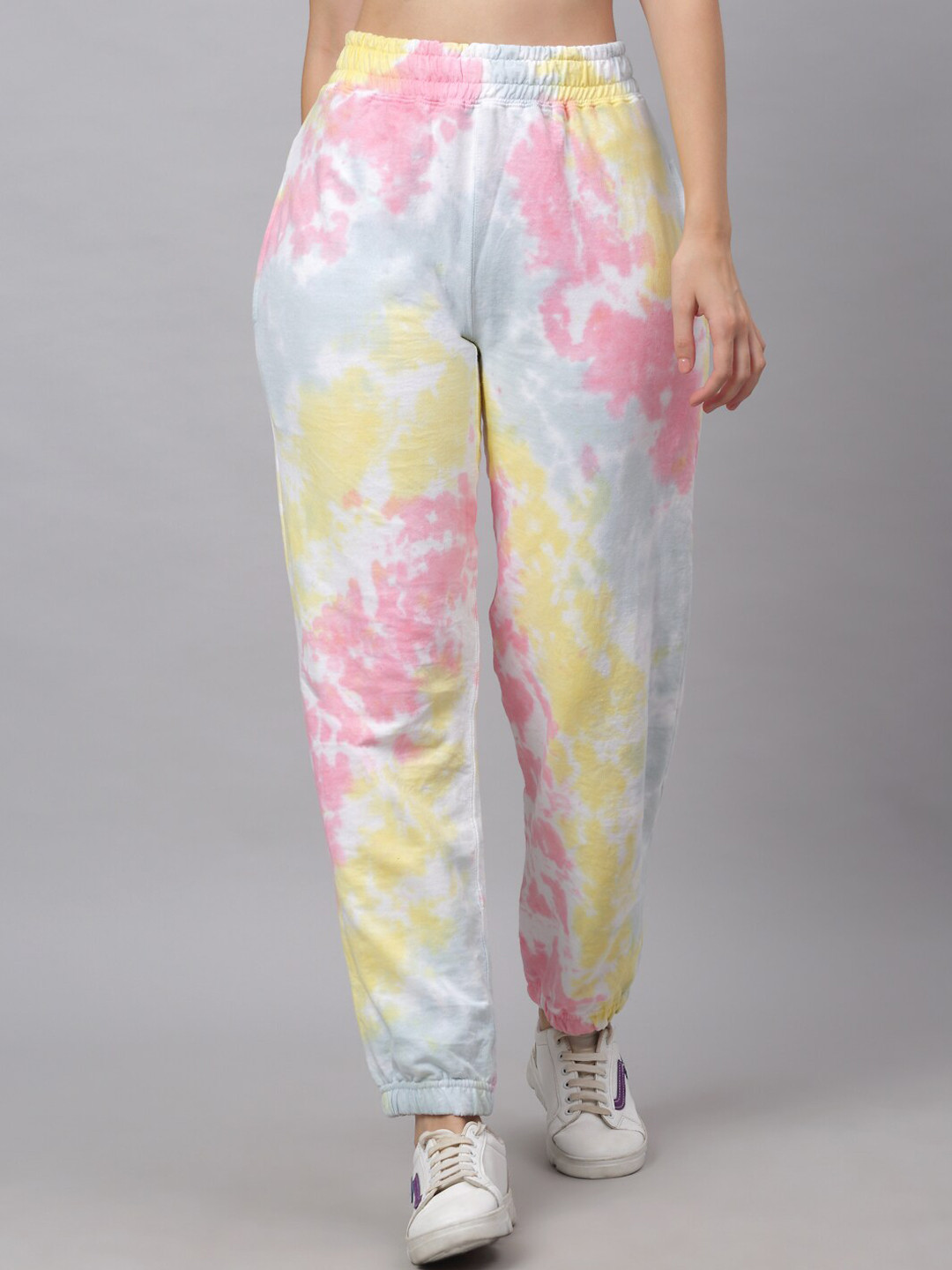 

Ennoble Women Pink & Yellow Tie-Dye Relaxed Fit Cotton Joggers