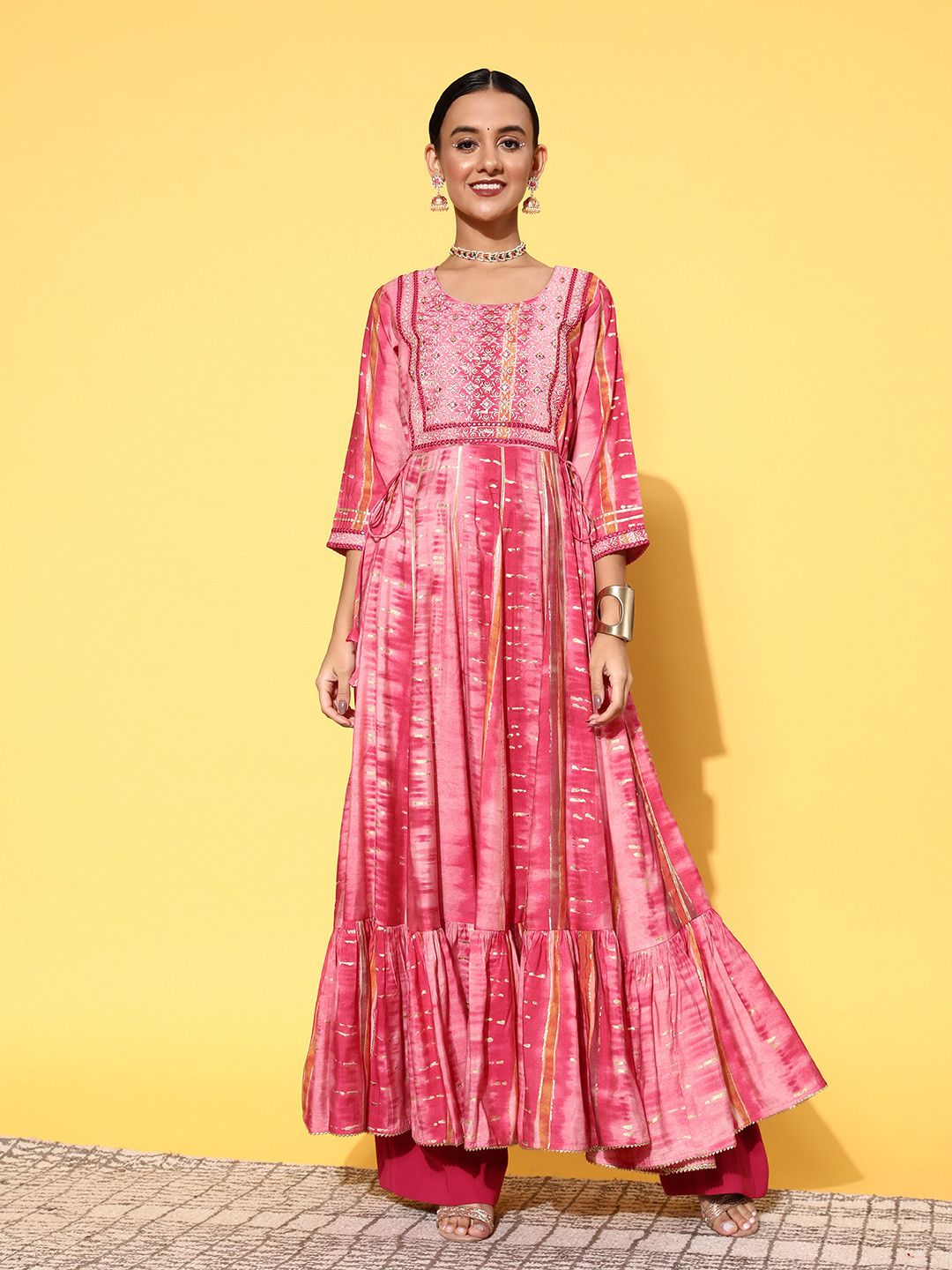 

ZOLA Women Pink Embroidered Mirror Work Anarkali Kurta