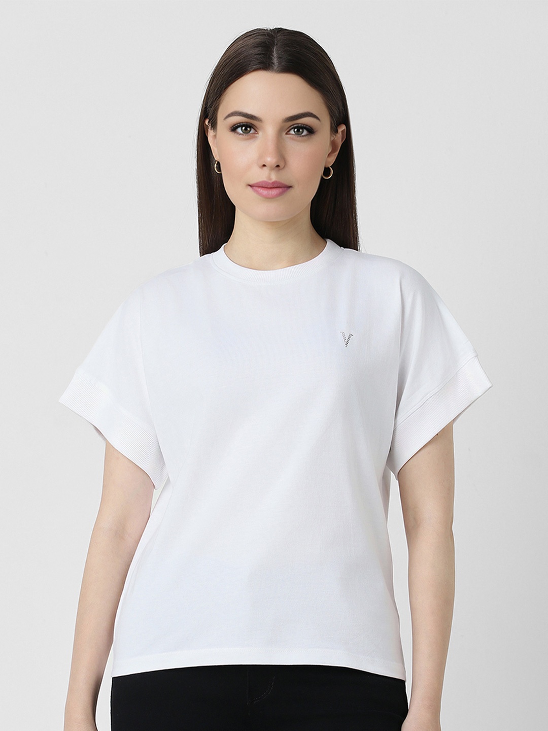 

Van Heusen Woman Women Solid Extended Sleeves Knitted T-shirt With Embellished Detail, White