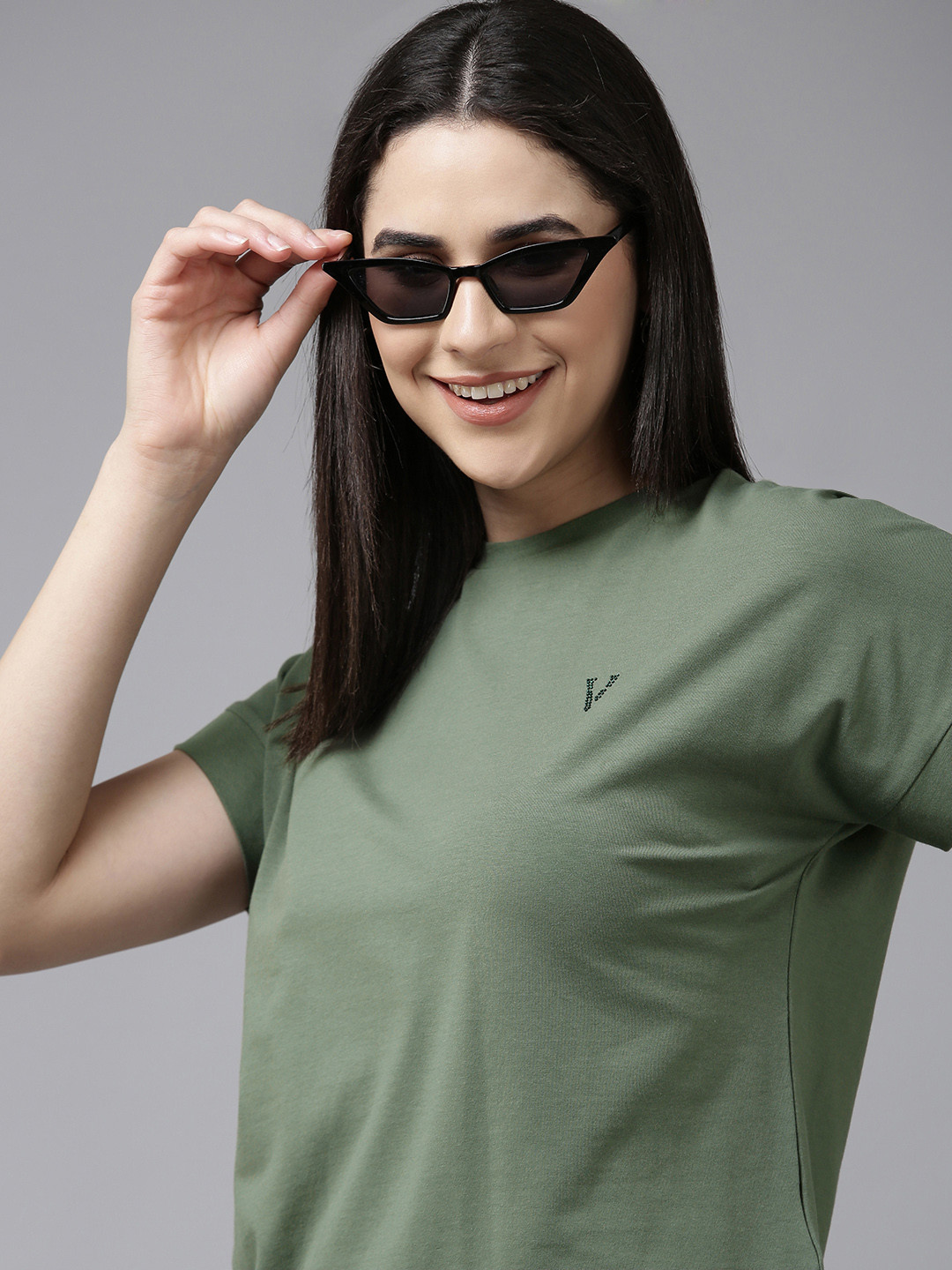 

Van Heusen Woman Round Neck Extended Sleeves T-shirt, Olive