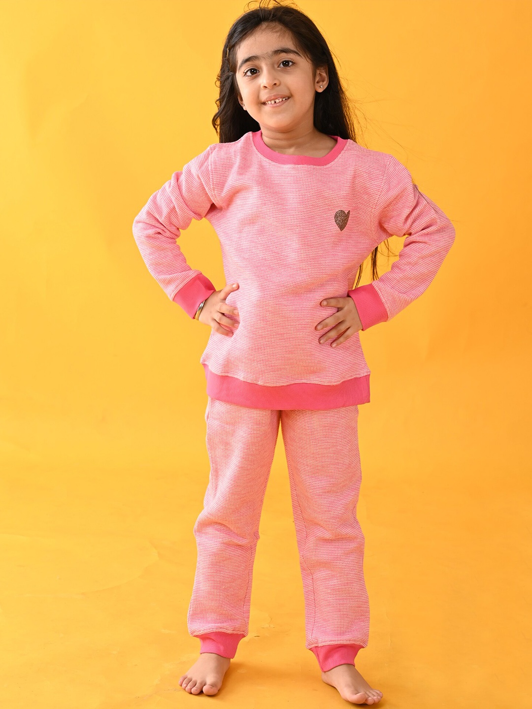

Anthrilo Girls Jacquard Fleece Sweatshirt with Joggers, Pink