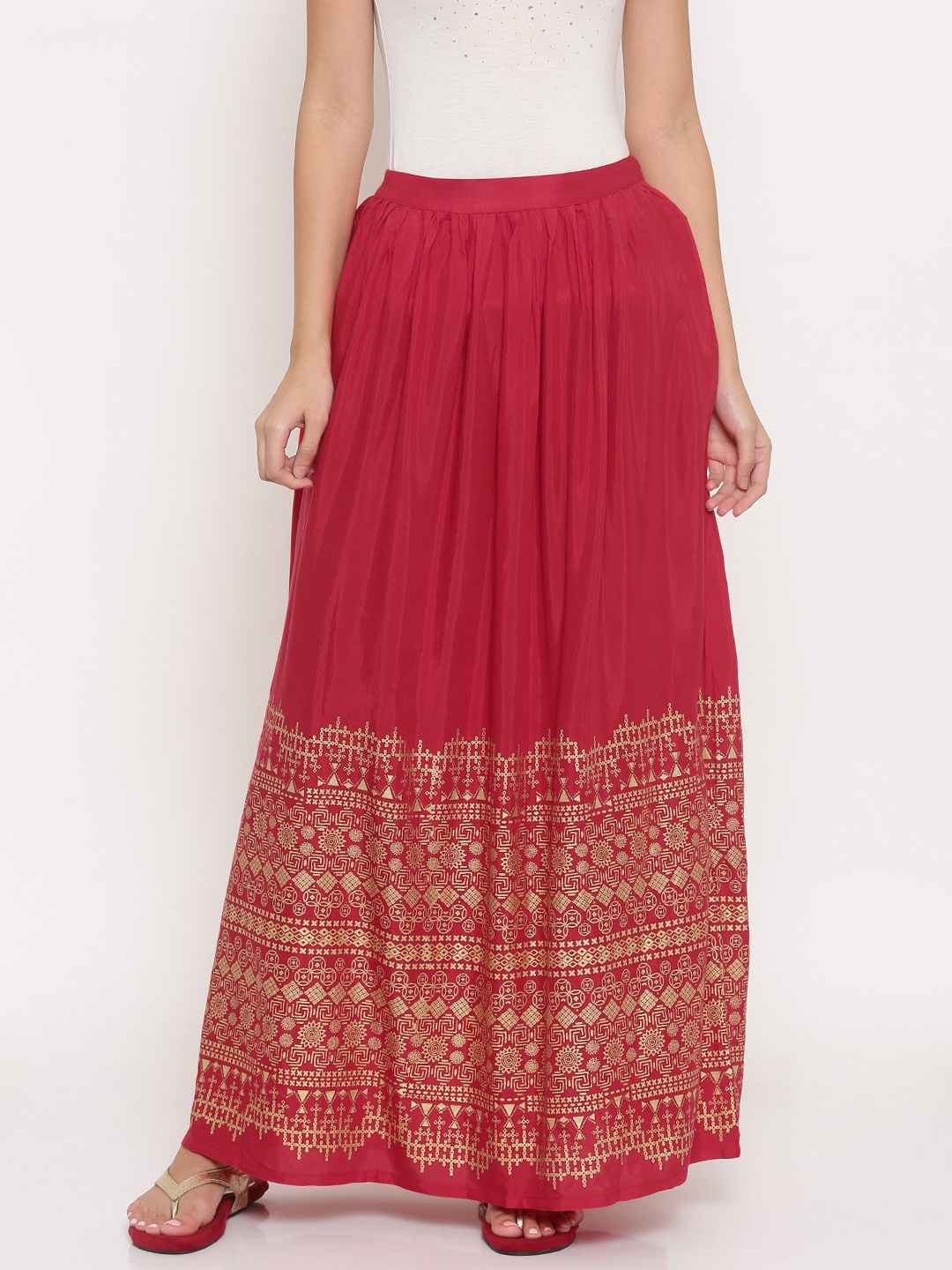 

Global Desi Women Red Printed Maxi Skirt