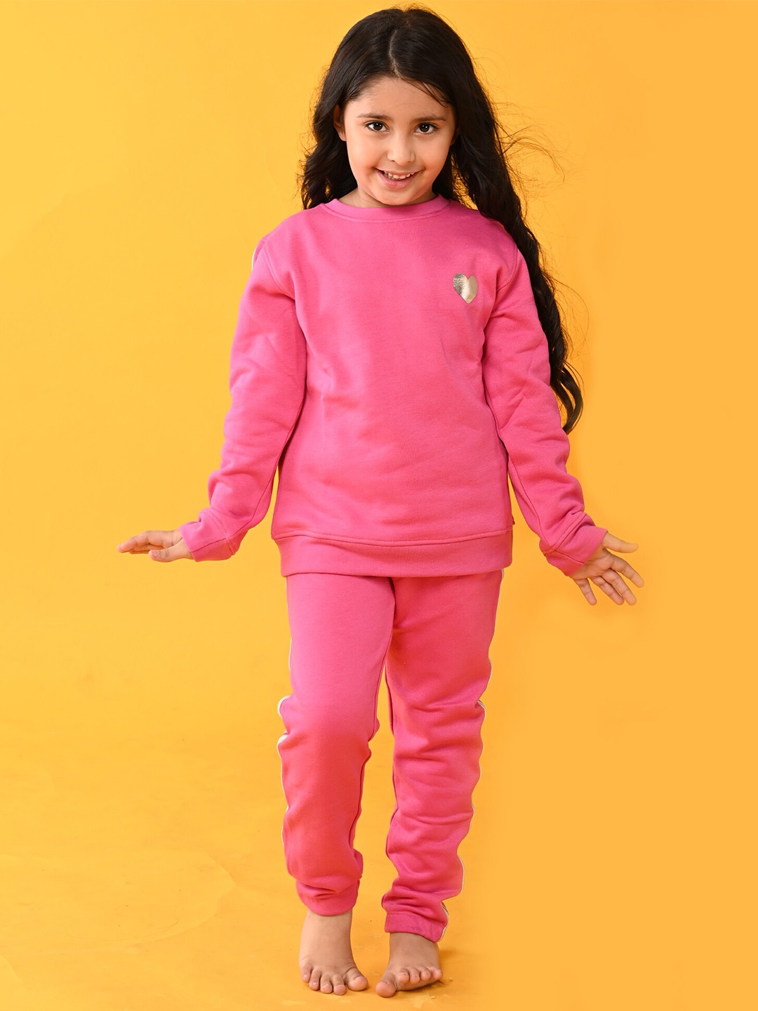 

Anthrilo Girls Pink Stripes Detail Fleece Sweatshirt With Joggers