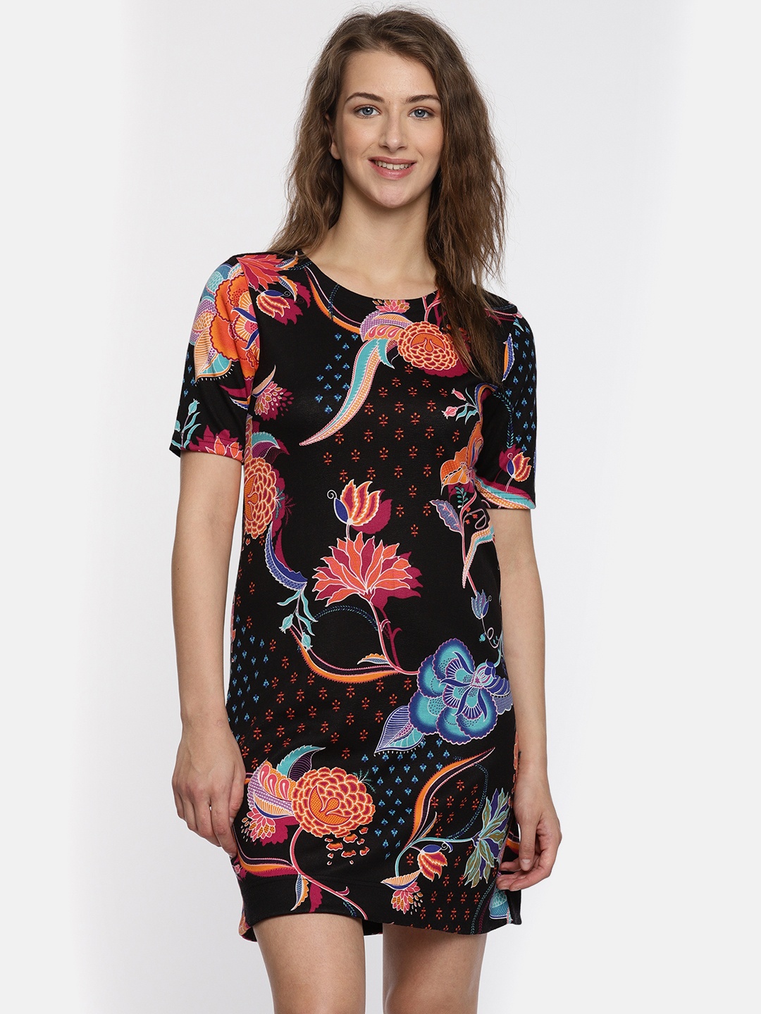 

Global Desi Women Black Printed Sheath Dress