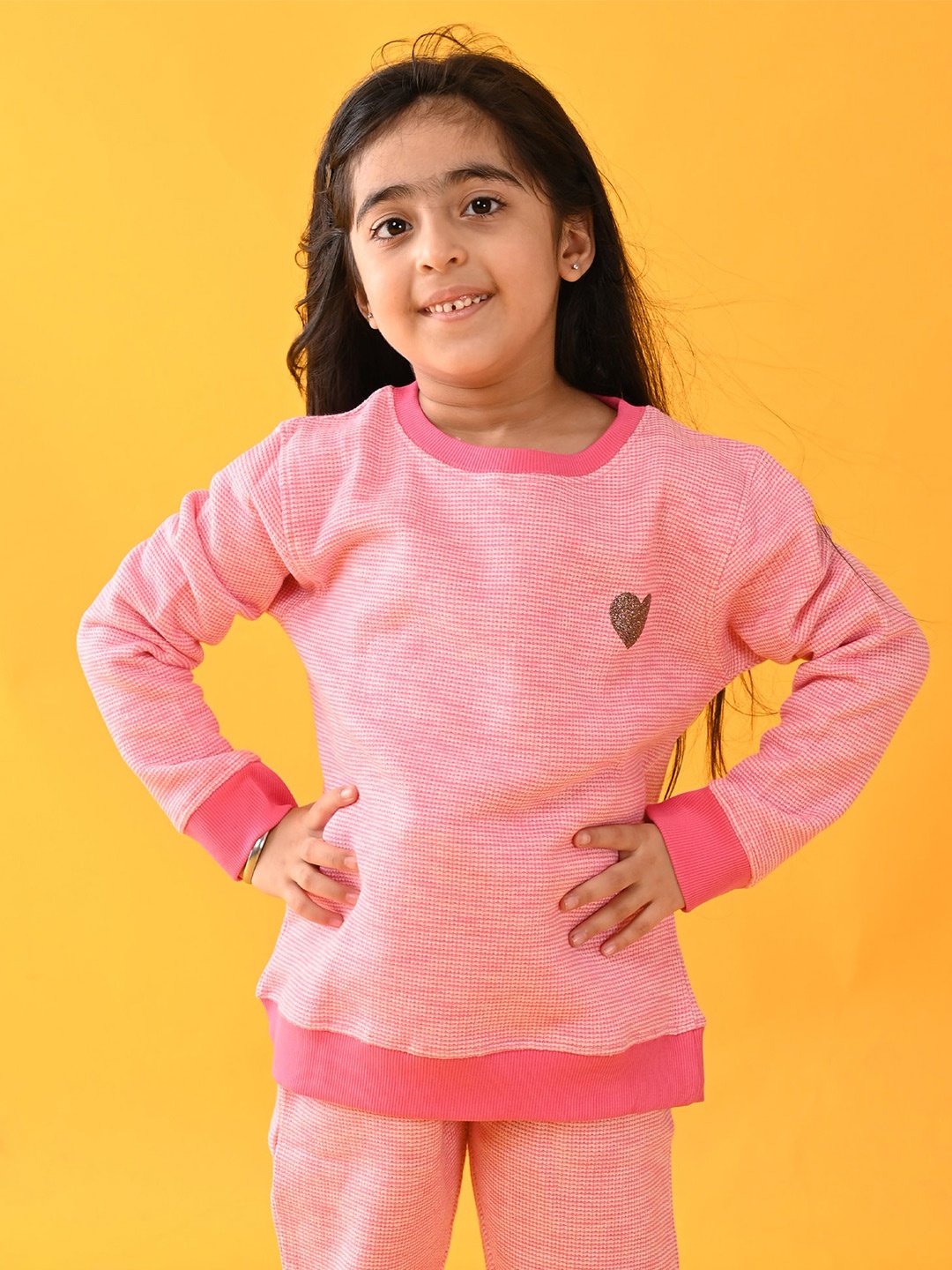 

Anthrilo Girls Pink Jacquard Fleece Sweatshirt Jogger Set