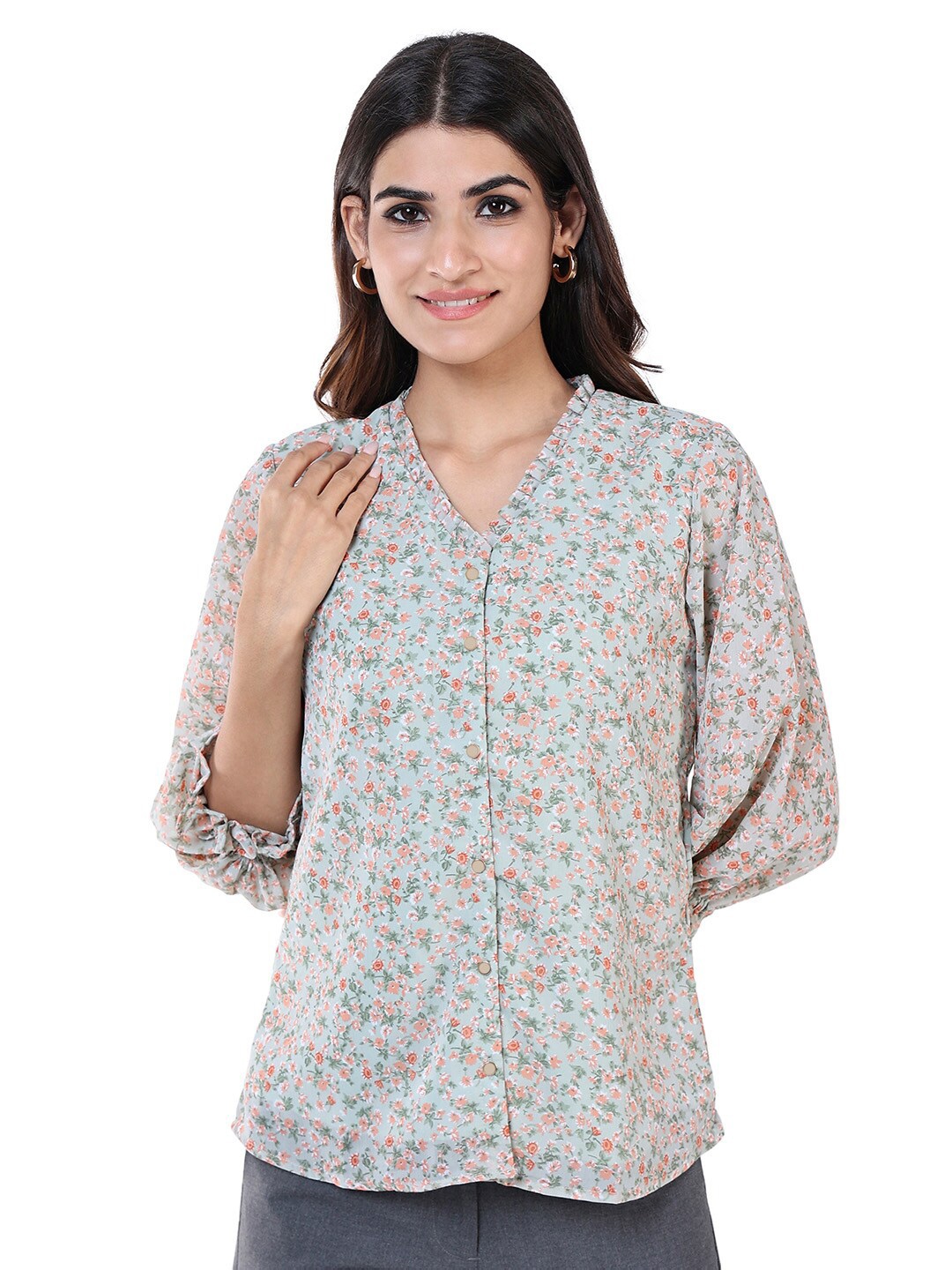 

NOT SO PINK Women Green Floral Printed Shirt