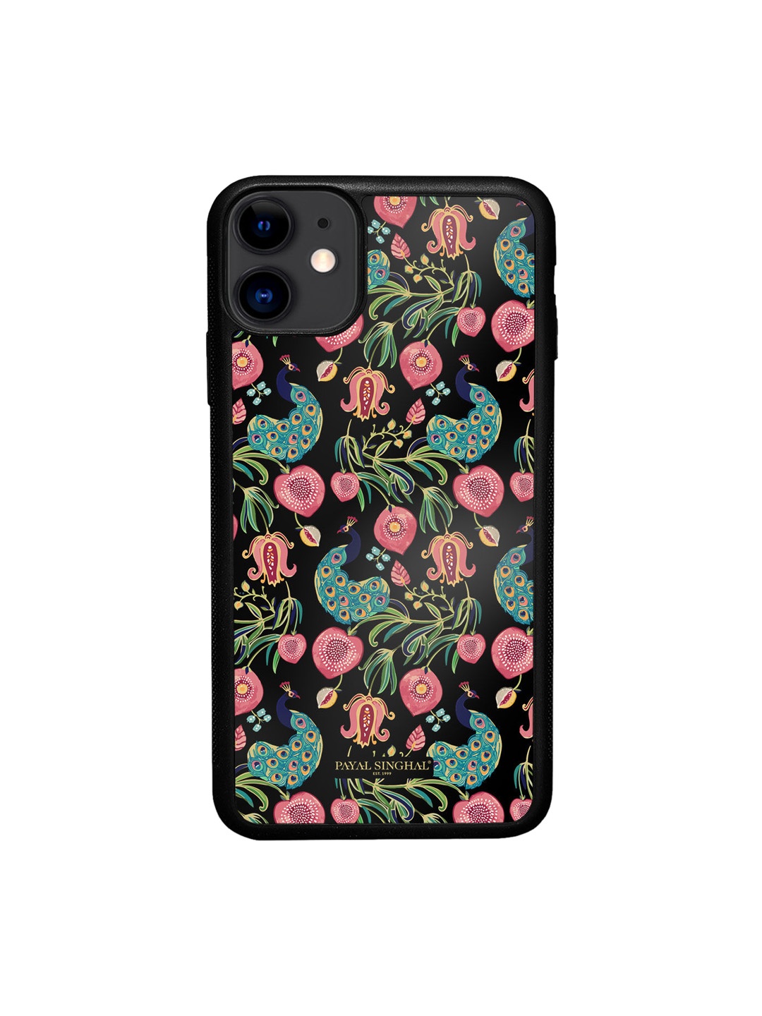 

macmerise Black & Green Printed Payal Singhal Anaar and Mor Design iPhone 11 Bumper Phone Back Case