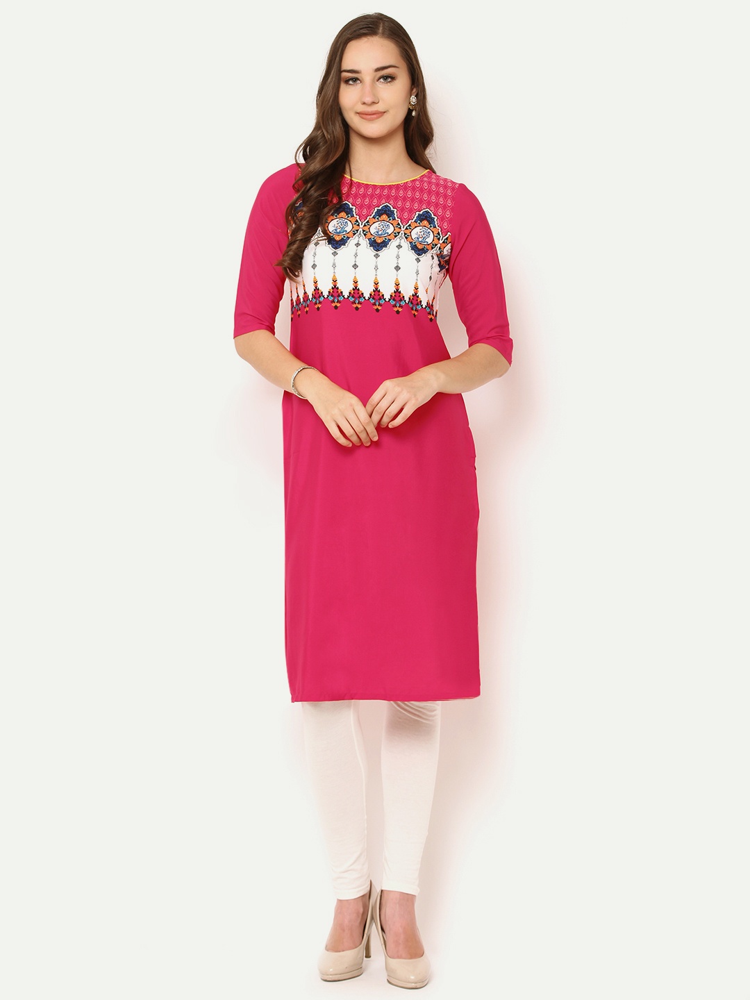 

AURELIA Women Pink Printed Straight Kurta