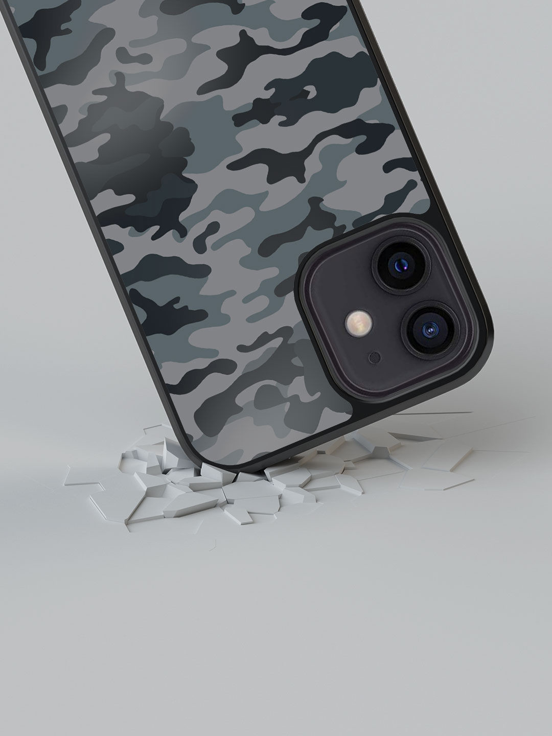 

macmerise Grey Camouflage Printed Rubber iPhone 12 Phone Back Case