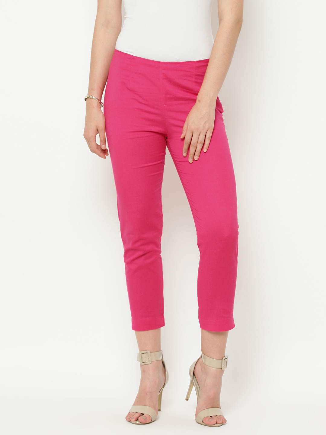 

AURELIA Women Pink Solid Cropped Trousers, Na