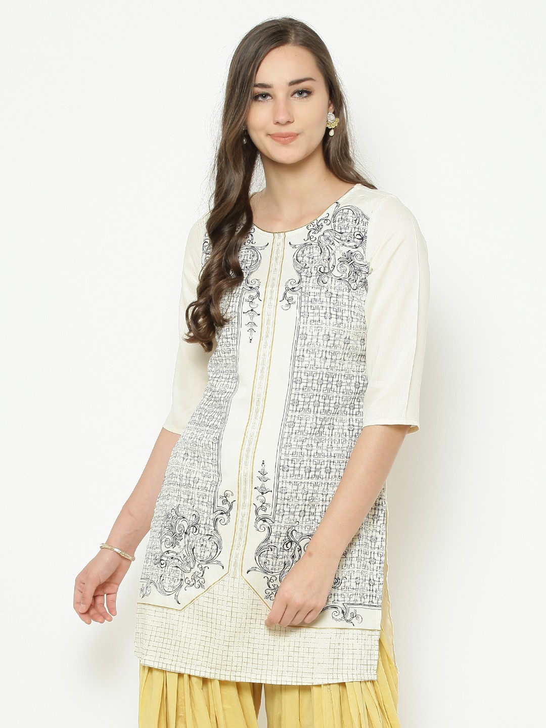 

AURELIA Women Off-White Printed Straight Kurta