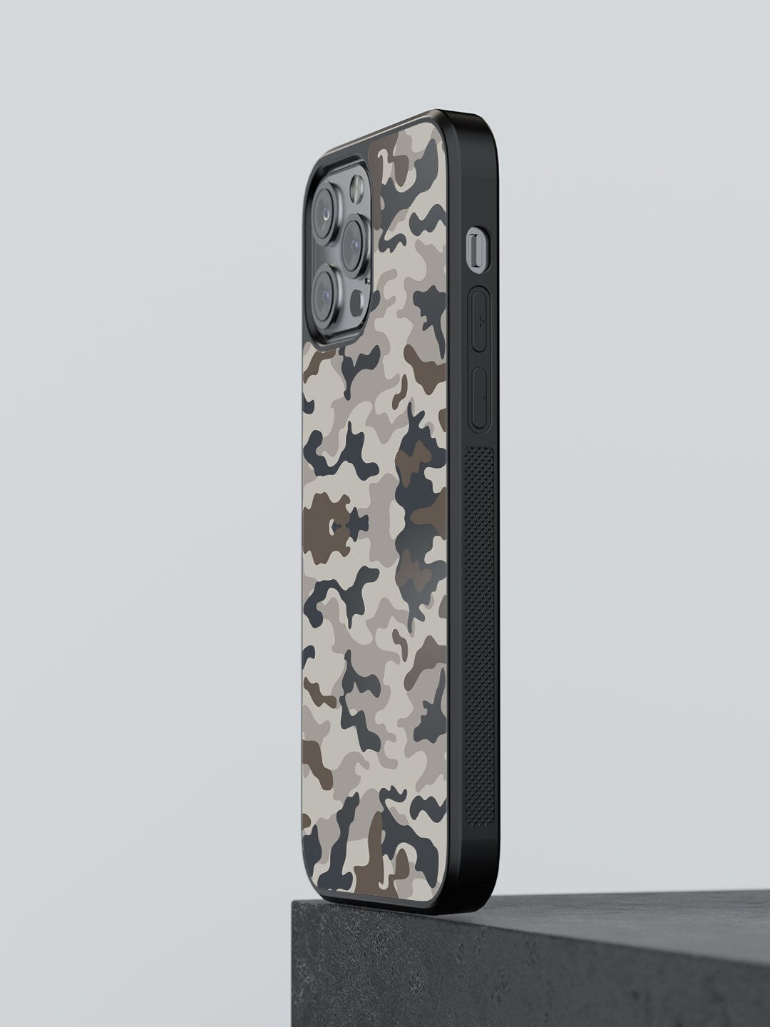 

macmerise Grey Printed Camo Field Drab iPhone 13 Pro Bumper Phone Back Case