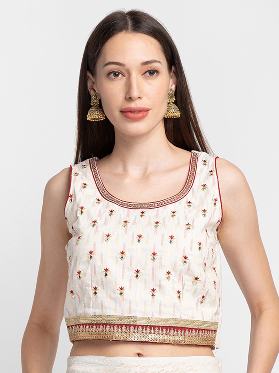 

Globus Off White Floral Print Pure Cotton Crop Top