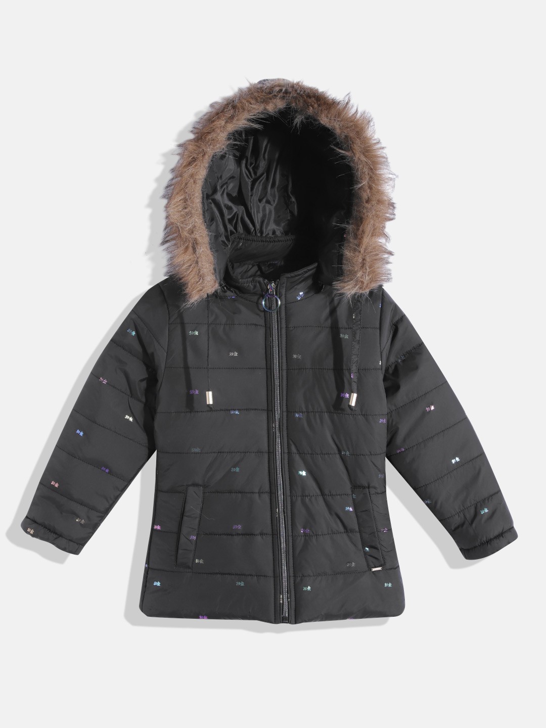 

Okane Girls Black Printed Parka Jacket