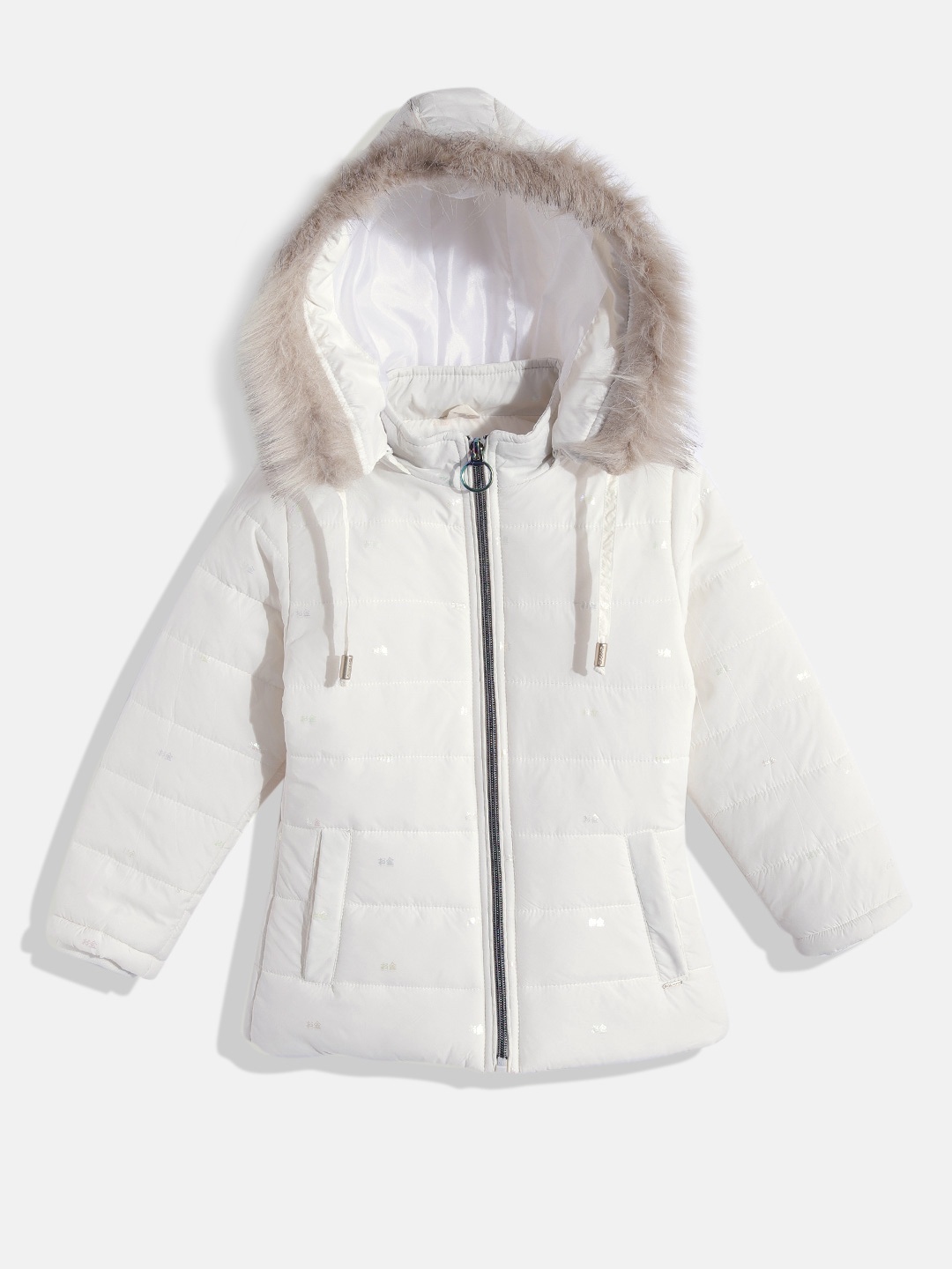 

Okane Girls White Printed Hooded Parka Jacket