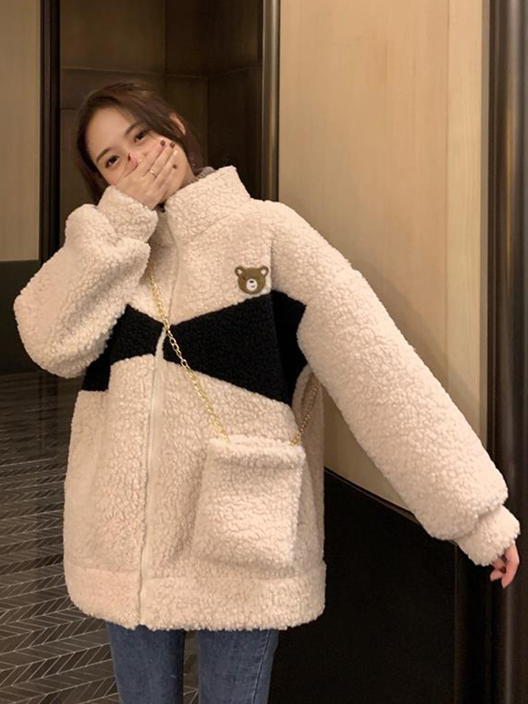 

BoStreet Women Beige & Black Colorblocked Overcoat