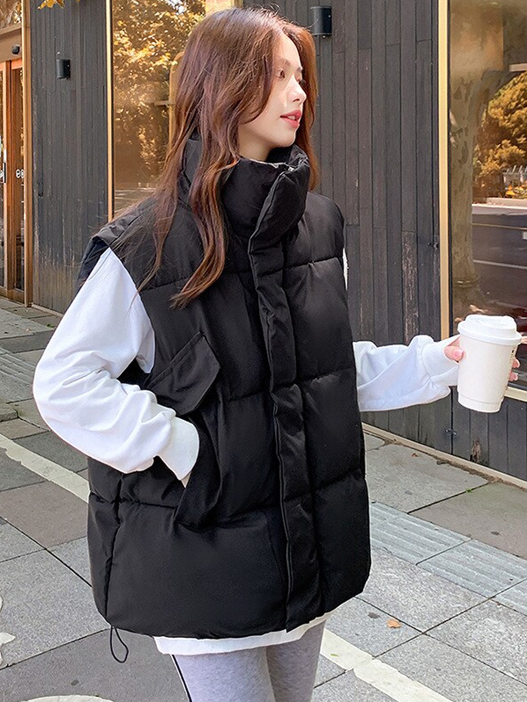 

BoStreet Women Black Solid Sleeveless Quilted Jacket