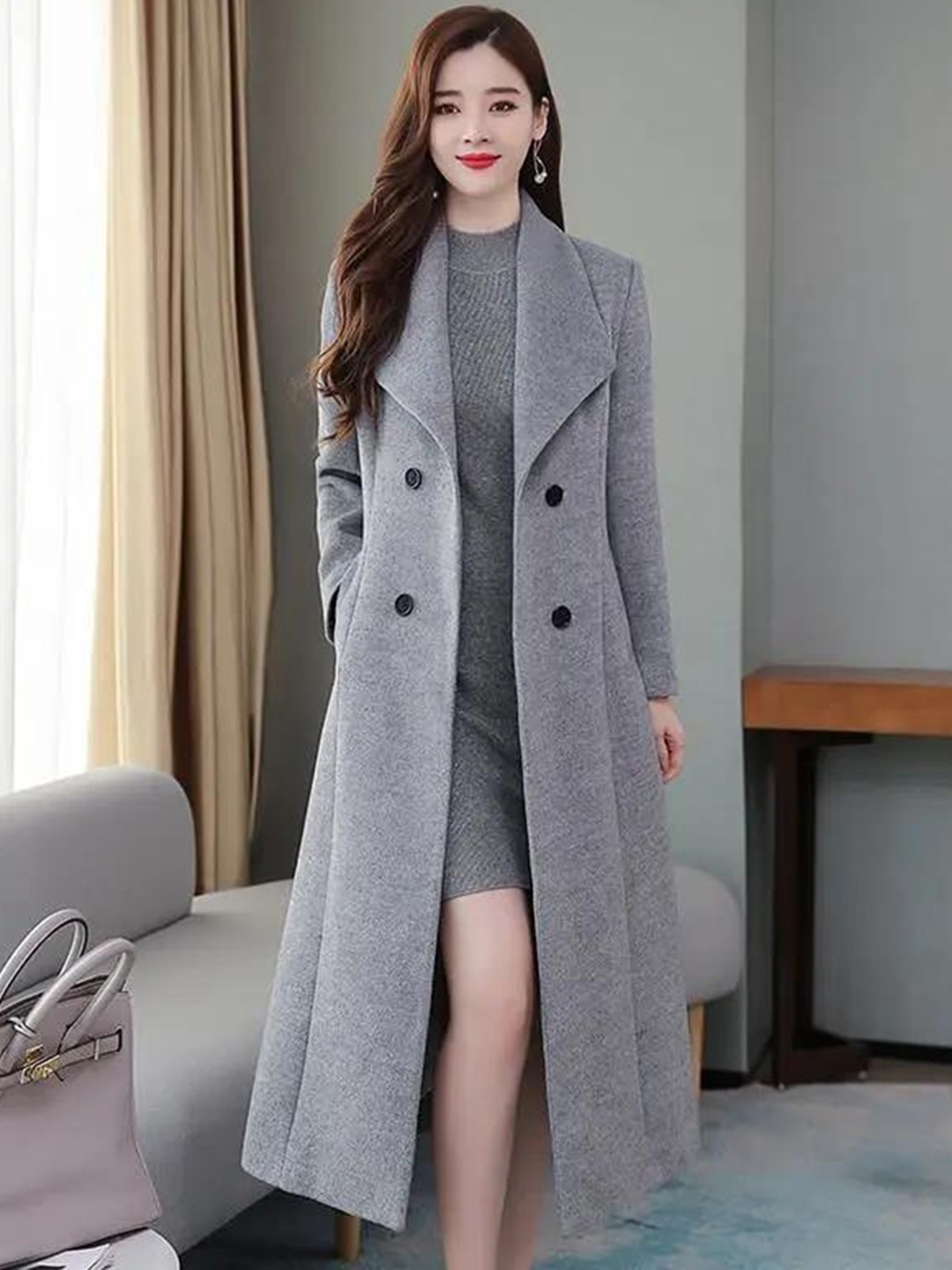 

BoStreet Women Grey Solid Longline Overcoat