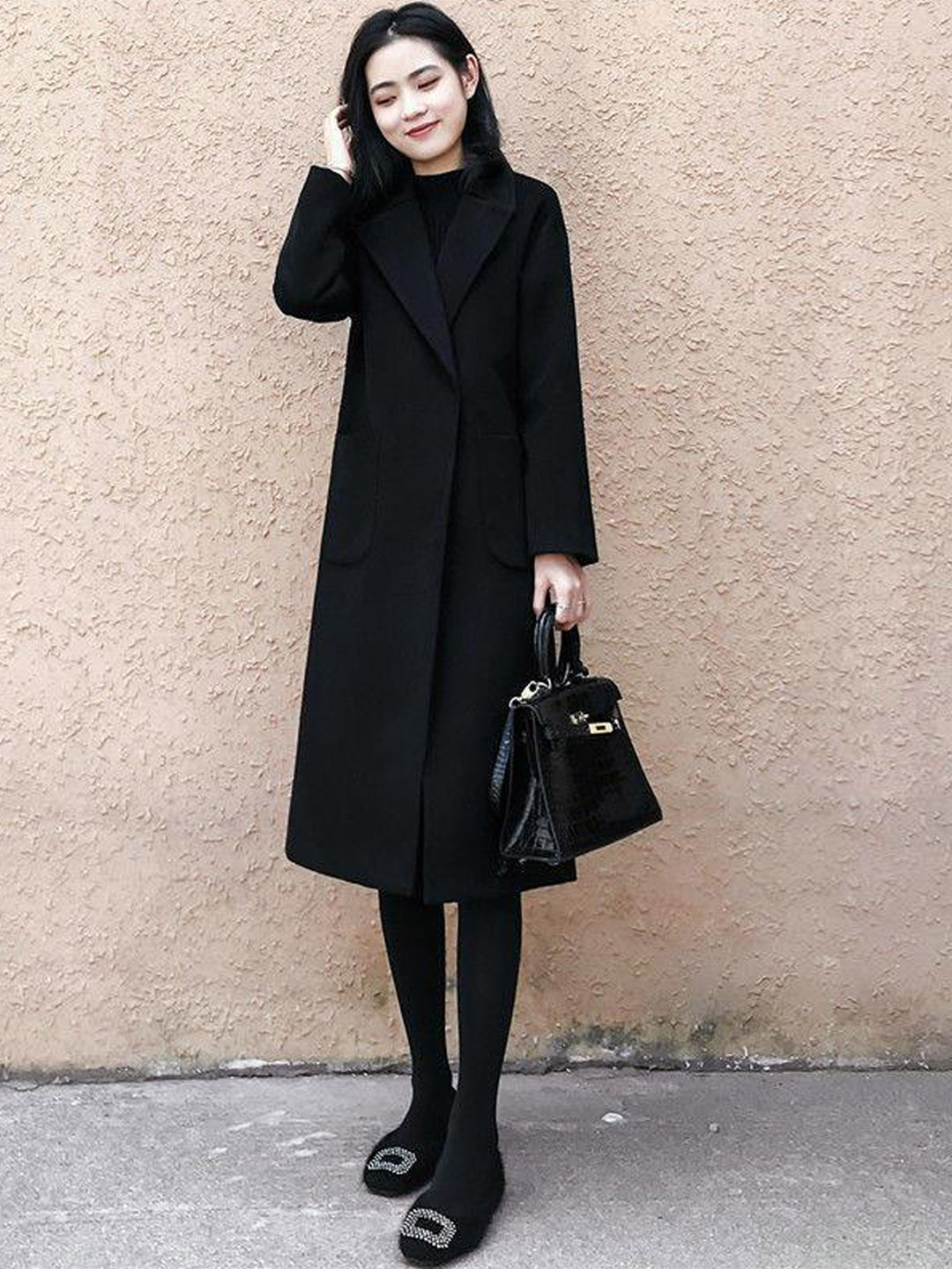 

BoStreet Women Black Solid Single-Breasted Overcoat